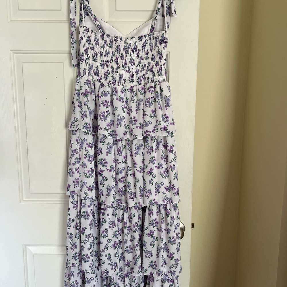 Wayf White & Lavender Maxi Dress with Purple Ditsy Floral Print - Picture 2 of 6